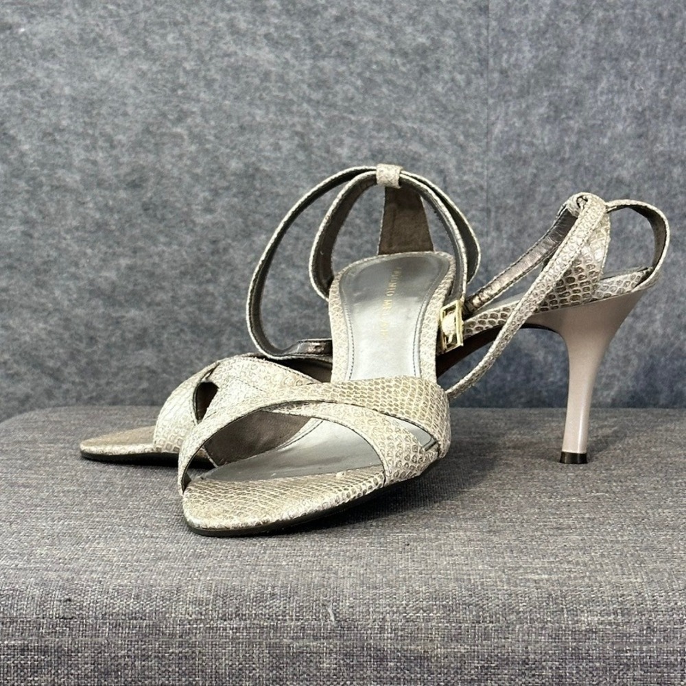 Antonio Melani Snakeskin Embossed Ankle Strap Heeled Sandals Women's Size 7.5M